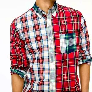 J Crew Mixed-Tartan Holiday Untucked Casual Shirt